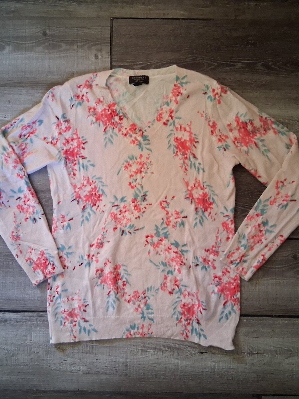 Charter Club Luxury Cashmere Sweater Pink Floral XL Versatile